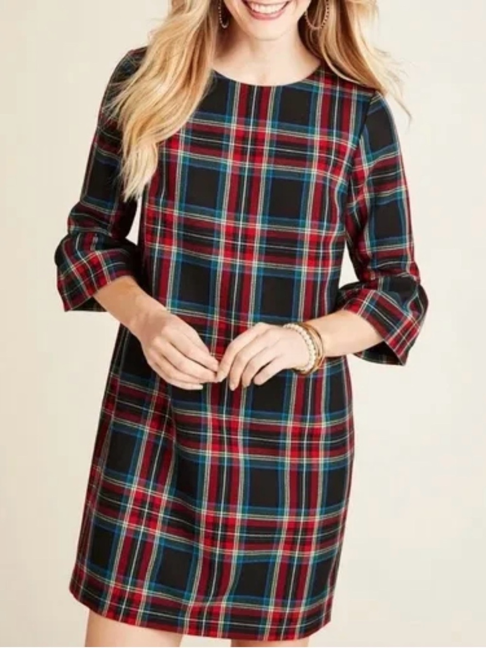 NWT Vineyard Vines Jolly Plaid Tartan Shift Dress Holidays Ruffled Sleeve Size 6